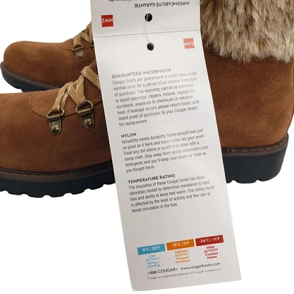 NWT Cougar Waterproof Insulated Heavy Duty Leather Winter Snow Boot Fur Trim
